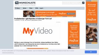 
                            3. ProSiebenSat.1 gibt MyVideo in bisheriger Form auf - Fortan nur noch ...