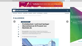 
                            9. ProSiebenSat.1 und Axel Springer übernehmen je 20 Prozent von ...