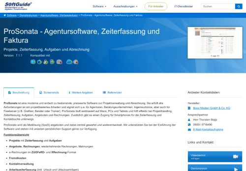 
                            3. ProSonata - Agentursoftware Zeiterfassung und Faktura - Softguide