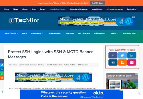 
                            5. Protect SSH Logins with SSH & MOTD Banner Messages< - Tecmint