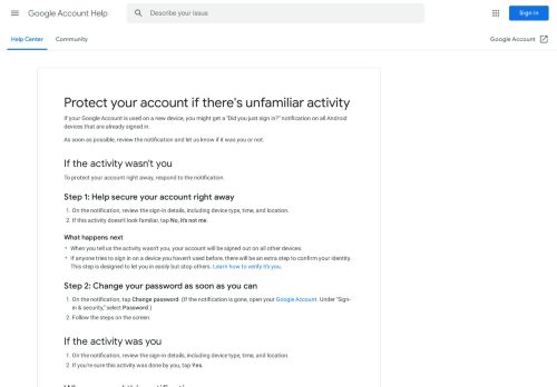 
                            5. Protect your account if there's unfamiliar activity - Google Account Help