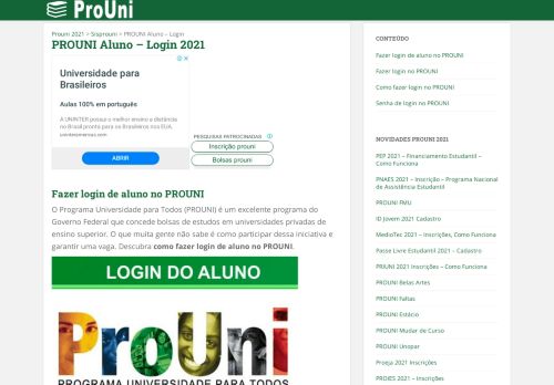 
                            6. PROUNI Aluno – Login – Prouni 2018