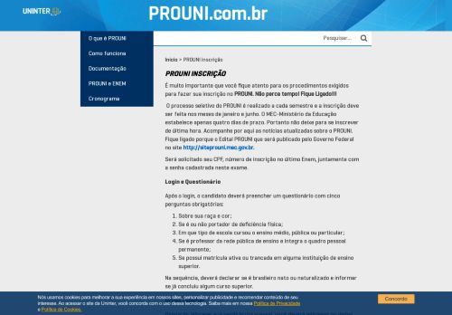 
                            3. PROUNI inscrição