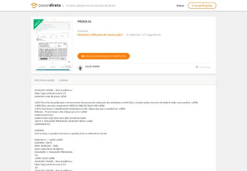 
                            6. PROVA 01 - Materiais e Métodos de Construção I - Passei Direto