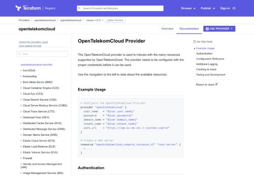 
                            12. Provider: OpenTelekomCloud - Terraform by HashiCorp