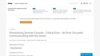 
                            3. Provisioning Services Console - Critical Error - An Error Occurred ...