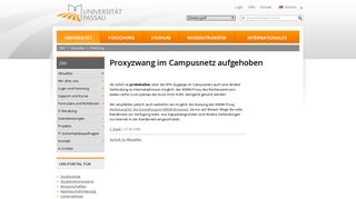 
                            8. Proxyzwang im Campusnetz aufgehoben - Universität Passau