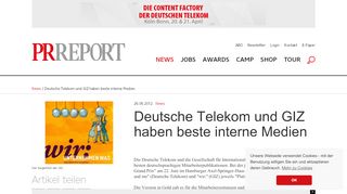 
                            9. PRReport | Deutsche Telekom und GIZ haben beste interne Medien