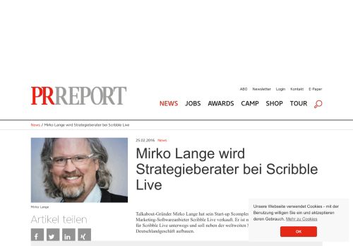 
                            13. PRReport | Mirko Lange wird Strategieberater bei Scribble Live