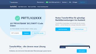 
                            11. PRTTLV22XXX BIC/SWIFT-Code - As Privatbank Latvia - TransferWise