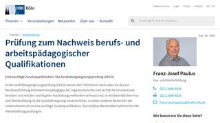 
                            12. Prüfung zum Nachweis berufs- und arbeitspädagogischer ... - IHK Köln