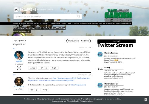 
                            2. PS3 sub account access to PvZ Garden Warfare - Answer HQ