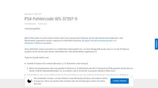
                            1. PS4-Fehlercode WS-37397-9 - PlayStation