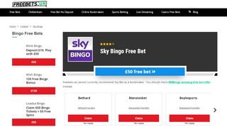 
                            6. £50 Sky Bingo Free Bet Bonus - Free Bets
