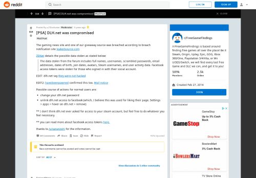 
                            5. [PSA] DLH.net was compromised : FreeGameFindings - Reddit