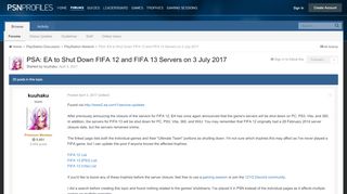 
                            8. PSA: EA to Shut Down FIFA 12 and FIFA 13 Servers on 3 July 2017 ...