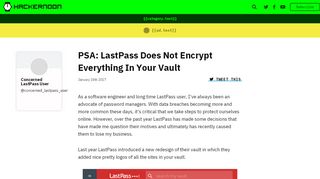 
                            13. PSA: LastPass Does Not Encrypt Everything In Your Vault - Hacker Noon