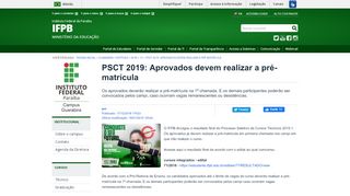 
                            12. PSCT 2019: Aprovados devem realizar a pré-matrícula - IFPB