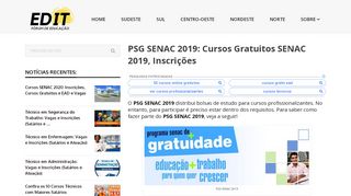 
                            6. PSG SENAC 2019 → Cursos Gratuitos SENAC 2019, Inscrições