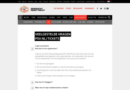 
                            2. PSV.nl - Veelgestelde vragen PSV.nl/tickets