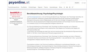 
                            9. PsyOnline: Berufsbezeichnung: Psychologe/Psychologin