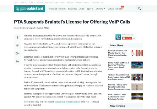 
                            12. PTA Suspends Braintel's License for Offering VoIP Calls - ...