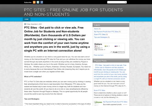 
                            11. PTC Sites - Free Online Job for Students and Non-students