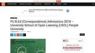 
                            13. PU B.Ed (Correspondence) Admissions 2018 – University School of ...