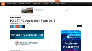 
                            6. PU CET PG Application Form 2018 | AglaSem Admission