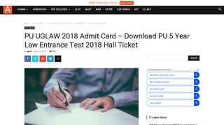 PU UGLAW 2018 Admit Card – Download PU 5 Year Law Entrance ...