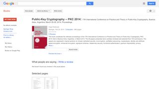 
                            8. Public-Key Cryptography -- PKC 2014: 17th International Conference ... - Iziphumo zeencwadi zikaGoogle