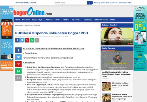 
                            13. PUblikasi Dispenda Kabupaten Bogor : PBB - Bogor Online