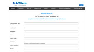 
                            1. Publisher / Affiliate Sign-up - G4Offers