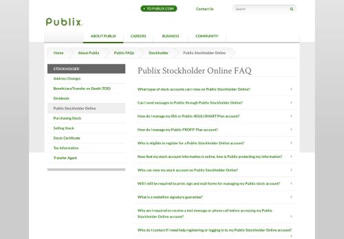 
                            2. Publix Stockholder Online Login FAQs | Publix Super Markets