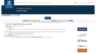 
                            8. PubMed Central Journals - Catalogue - University of Melbourne