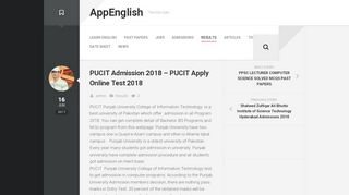 
                            7. PUCIT Admission 2018 – PUCIT Apply Online Test 2018 – ...