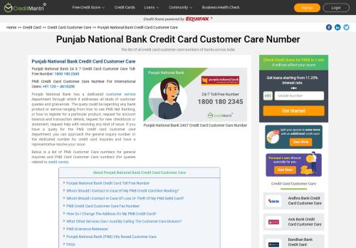 
                            8. Punjab National Bank Credit Card Customer Care Number: 24x7