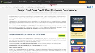
                            6. Punjab Sind Bank Credit Card Customer Care Number: 24x7
