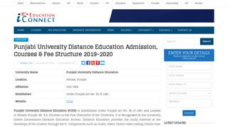 
                            11. Punjabi University Distance Education Admission, Courses 2019-2020