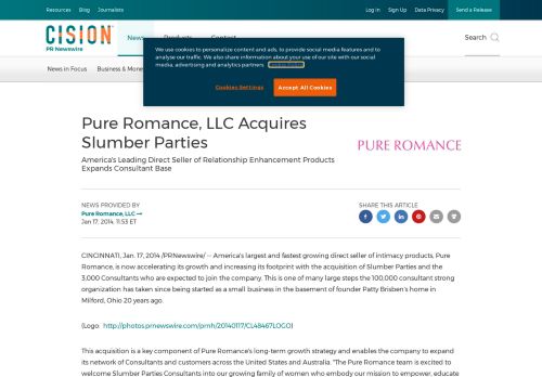 
                            12. Pure Romance, LLC Acquires Slumber Parties - PR Newswire
