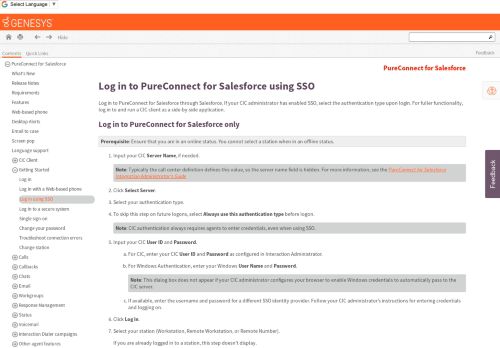 
                            12. PureConnect for Salesforce - Log in to CIC for Salesforce using SSO