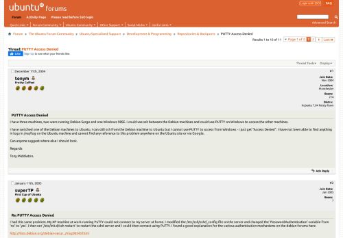 
                            13. PUTTY Access Denied - Ubuntu Forums