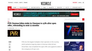 
                            12. PVR Cinemas hikes stake in Cinemax to 93% after open offer ...