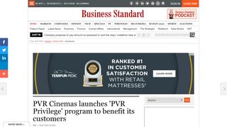 
                            10. PVR Cinemas launches 'PVR Privilege' program to benefit its ...