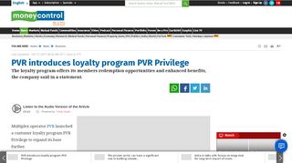 
                            13. PVR introduces loyalty program PVR Privilege - Moneycontrol.com