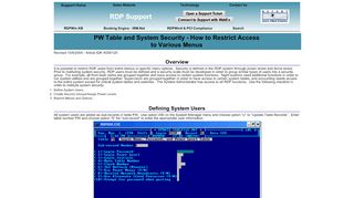 
                            12. PW Table and System Security - how to restrict access to various menus