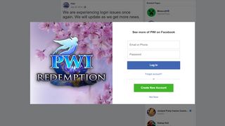 
                            8. PWI - We are experiencing login issues once again. We will... | Facebook