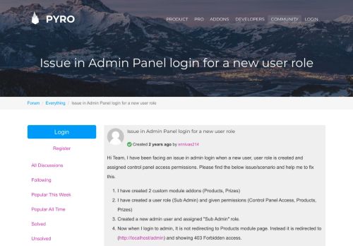 
                            2. PyroCMS › Issue in Admin Panel login for a new user role