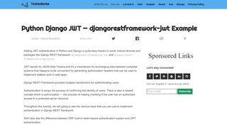 
                            8. Python Django JWT — djangorestframework-jwt Example | Techiediaries