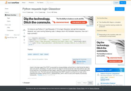 
                            12. Python requests login Glassdoor - Stack Overflow